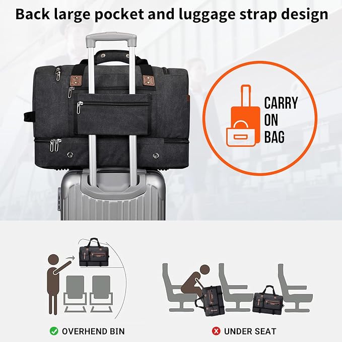 WITZMAN Canvas Weekender Bag Mens Overnight Bag - Image 7