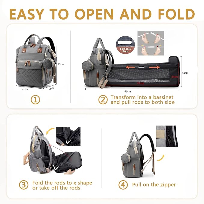 Baby Diaper Bag Backpack with Changing Station Travel Waterproof 3 in 1 - Image 2
