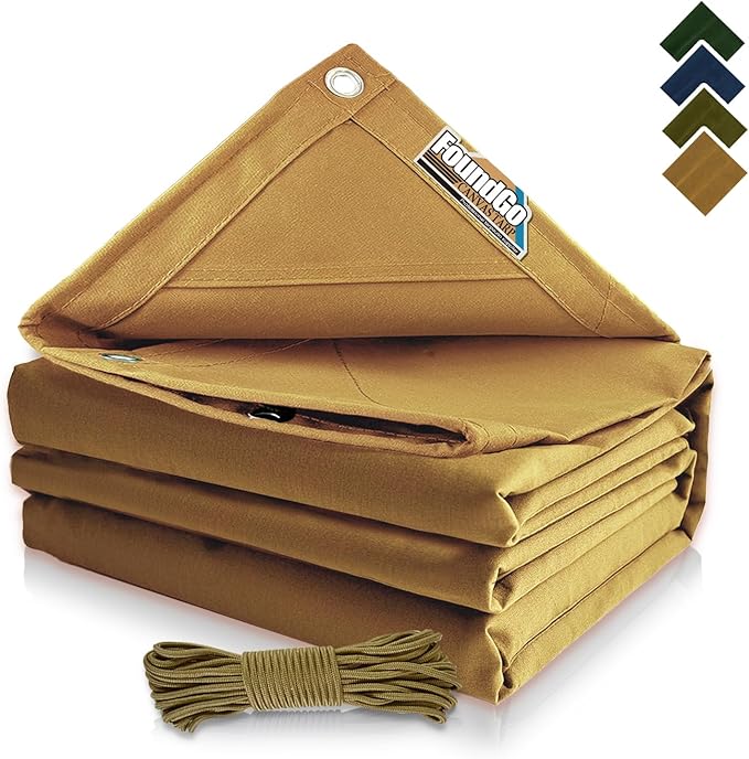 FoundGo 20x24ft Canvas Tarp 22 Mil Tarps 14 oz Canvas Tarpaulin Heavy Duty by FoundGo