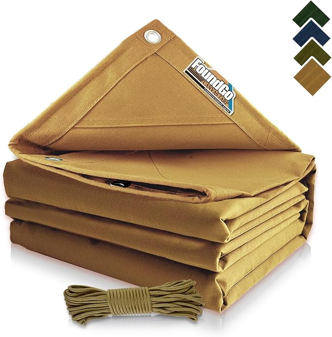 FoundGo 8x12ft Canvas Tarp 22 Mil Tarps 14 oz Canvas Tarpaulin Heavy Duty Cloth by FoundGo