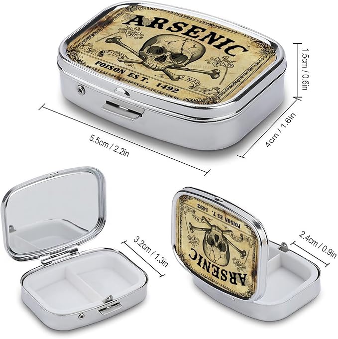 Metal 2 Compartment Pill Organizer Travel Friendly Portable Compact Pill Box - Image 2