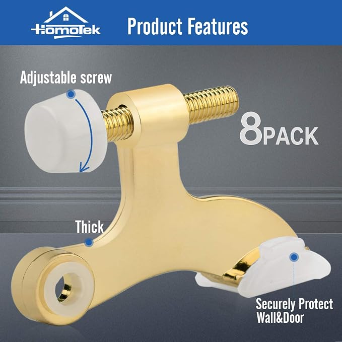HOMOTEK 8 Pack Hinge Pin Bright Brass Door Stopper, Adjustable Deluxe Heavy - Image 2