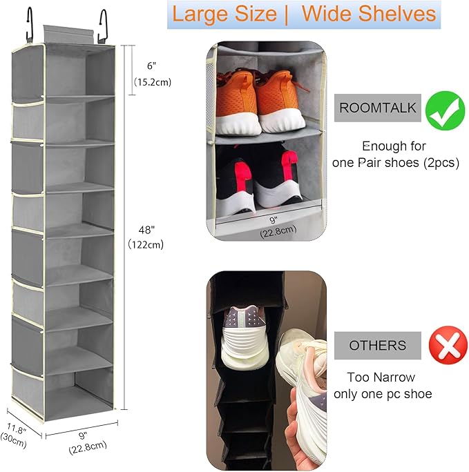 Large-Sized Hanging Shoe Organizer 8-Shelf, Hanging Closet Organizer - Image 3