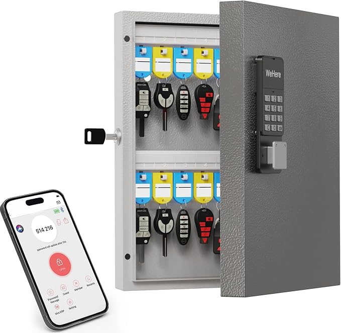 32 Key Lock Box Wall Mount, Smart Key Cabinet One Time Password/APP by DiDiHere