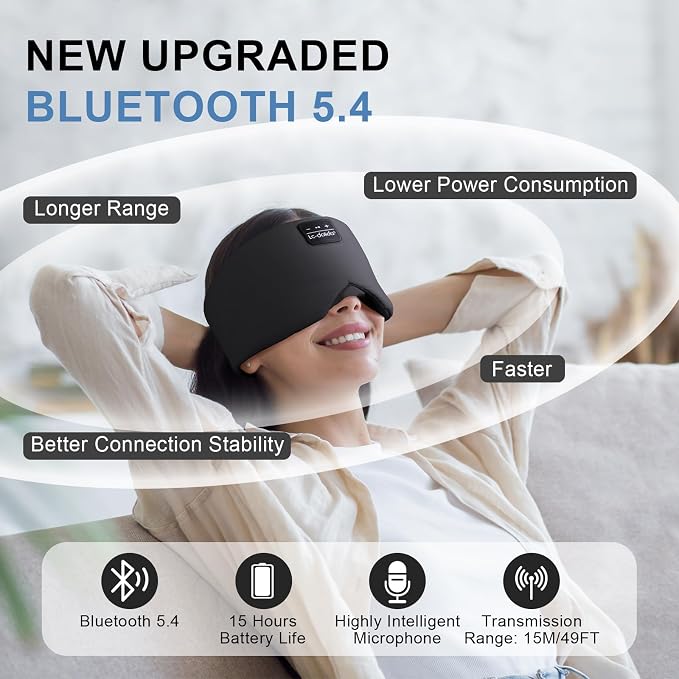 LC-dolida Sleep Mask with Bluetooth Headphones, Ice Silk Sleep Headphones with - Image 7