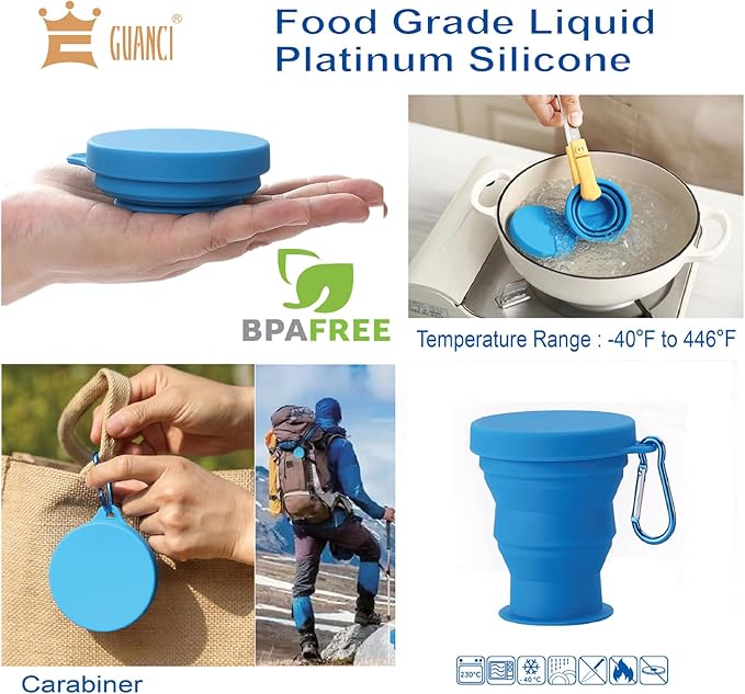 GUANCI Silicone Collapsible Travel Cup Set Silicone Folding Camping Cup - Image 3