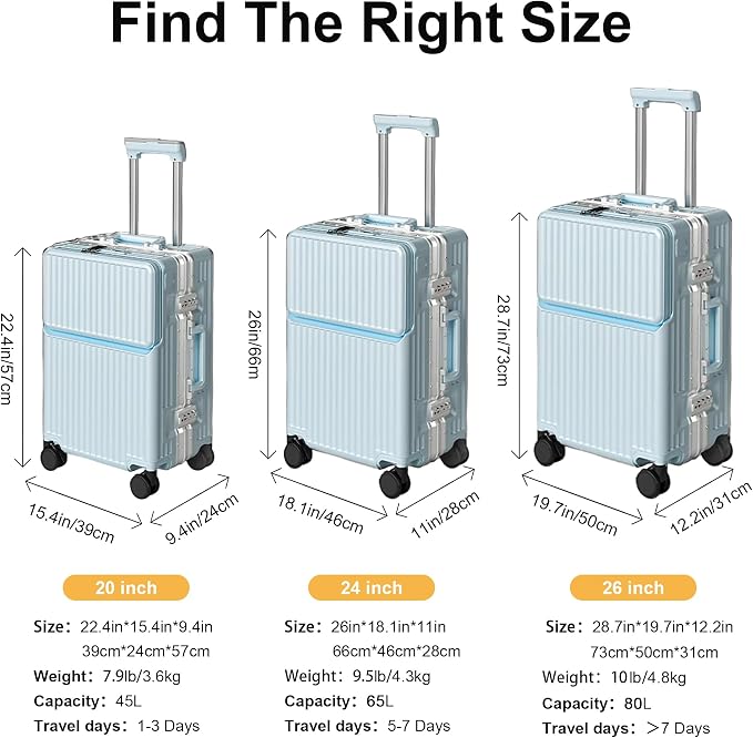 Hard Shell Luggage 20 Inch Travel Luggage, PC+ABS Aluminum Frame, Lightweight - Image 9