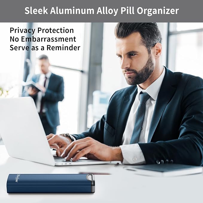 Metal Weekly Pill Organizer, Serfeymi Aluminum Daily Pill Box, 7 Day Pill Case - Image 3