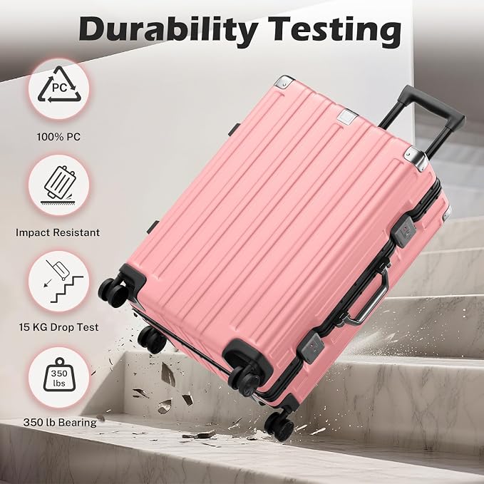 Krute Checked Aluminum Frame Suitcase 24 Inch Zipperless Luggages Hardside PC - Image 6