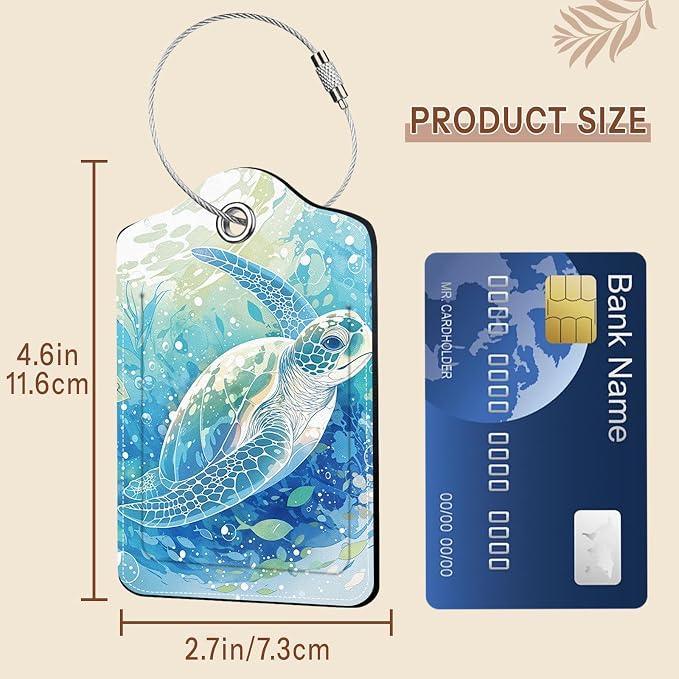 2 Pack Sea Turtle Luggage Tags, Leather Luggage Tags - Image 7