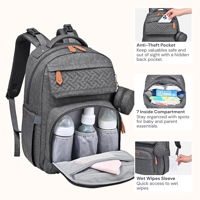 BabbleRoo Diaper Bag Backpack, Travel Backpack - Image 6