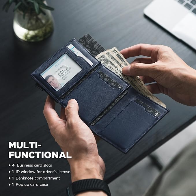 VULKIT Pop up Card Wallet Minimalist Cash Wallets RFID Blocking Leather Smart - Image 3