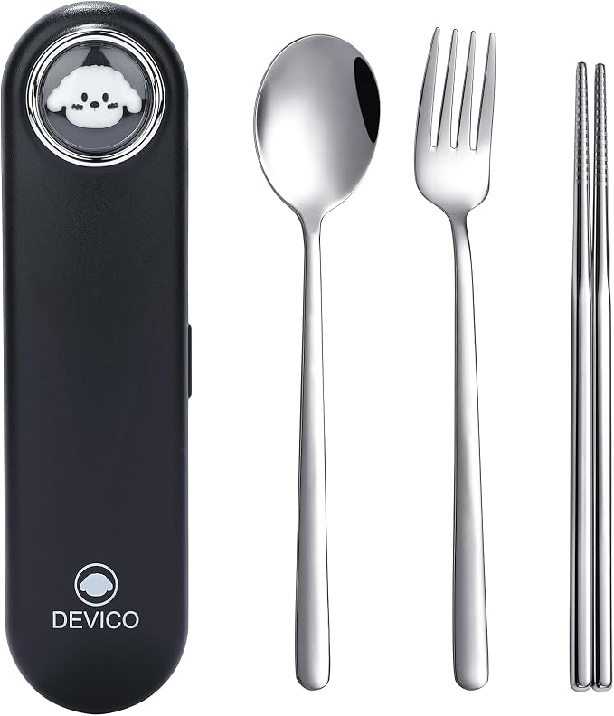DEVICO Travel Utensils with Case Cute, Reusable Silverware by DEVICO