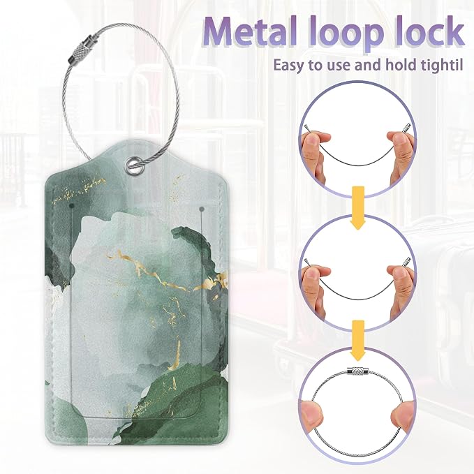 2Pcs Luggage Tag for Suitcase Green Ink Abstract Marble Cute Suitcase Tag - Image 4