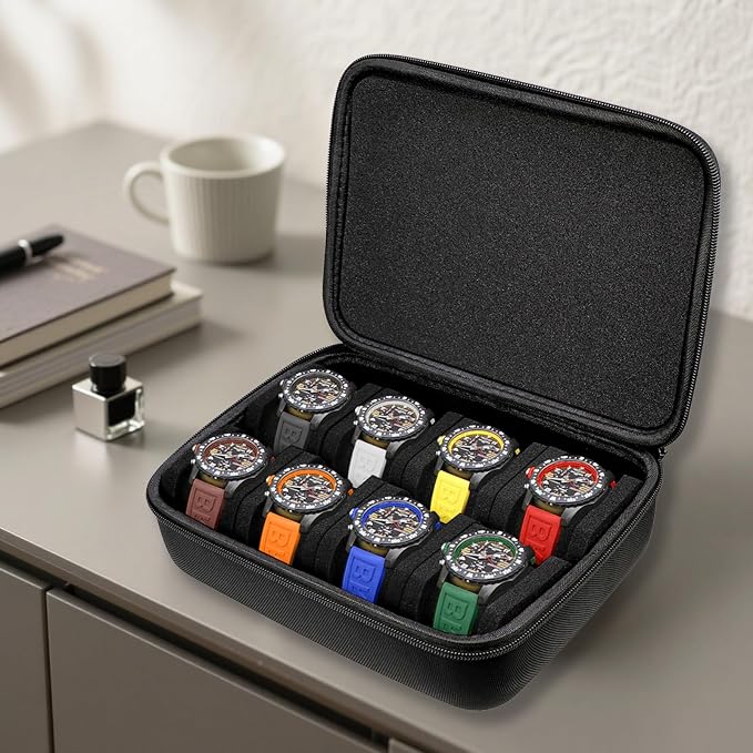 Juntan 8 Slots Hard Watch Travel Case, Portable Nylon Zipper Storage Organizer - Image 3