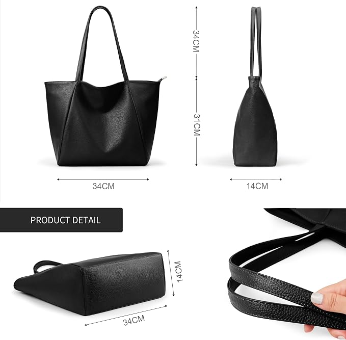 KALIDI Large Tote Bag Vegan Leather Casual Zipper Work Bag Weekender Hobo - Image 6