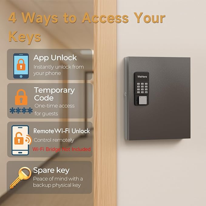 32 Key Lock Box Wall Mount, Smart Key Cabinet One Time Password/APP - Image 3