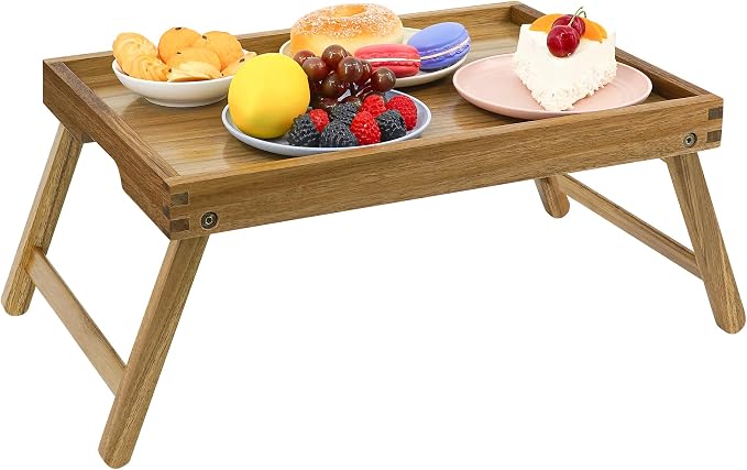 VaeFae Acacia Bed Table Tray, Wooden Breakfast Tray - Image 2