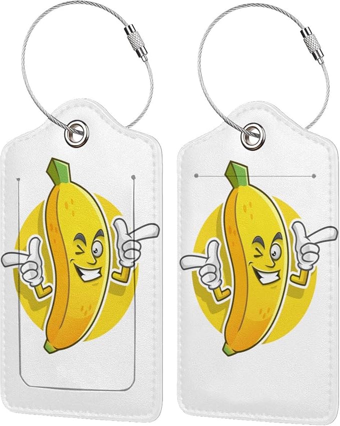 2 Packs Cute Banana Pattern Leather Luggage Tags Novelty Funny Cartoon Suitcase by OUZPGAQ