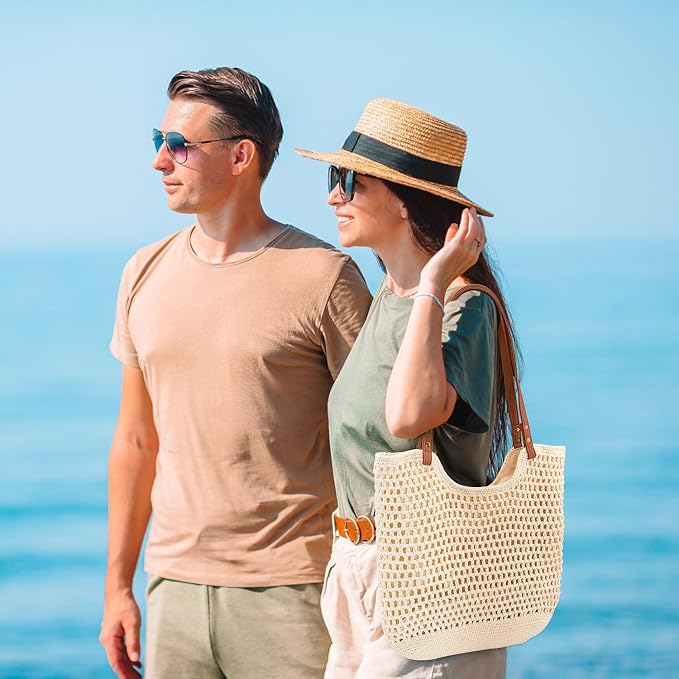 Peicees Crochet Beach Bag For Women Summer Tote Bag Boho Shoulder Bag - Image 7