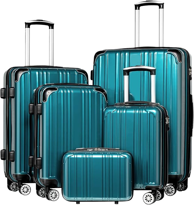 Coolife Luggage Expandable 5 Piece Sets PC+ABS Spinner Suitcase 20 inch 24 inch by COOLIFE