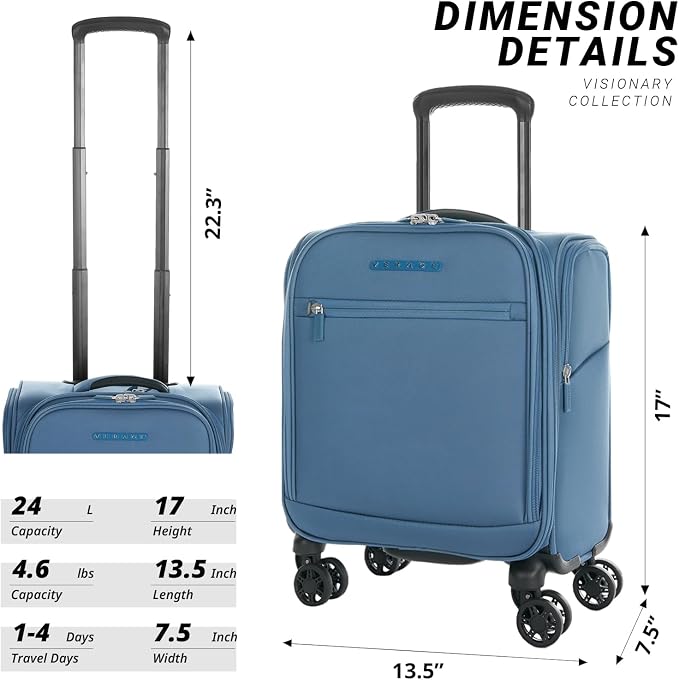 Verage Under Seat Luggage with Wheels, Softside Small Suitcase Spinner Carry On - Image 2