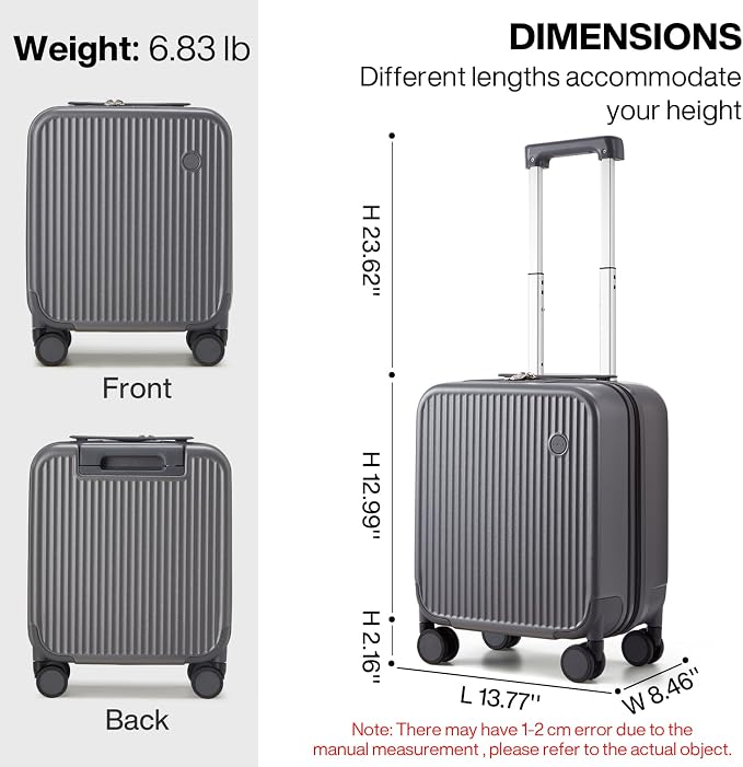 mixi Underseat Carry on Luggage 16 Inch Hardshell PC Suitcase - Image 6