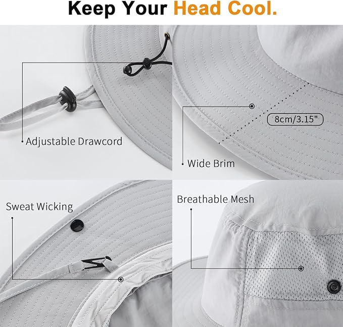 Home Prefer UPF50+ Mens Sun Hat Wide Brim Womens UV Protection Beach Bucket Hat - Image 5