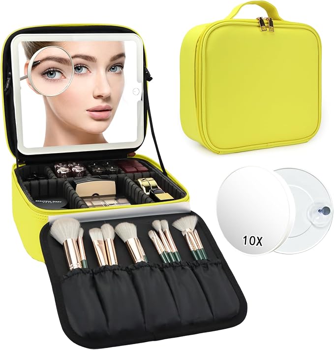 Travel Makeup Bag with LED Mirror and 10x magnifying glass with 3 Lighted - Image 9