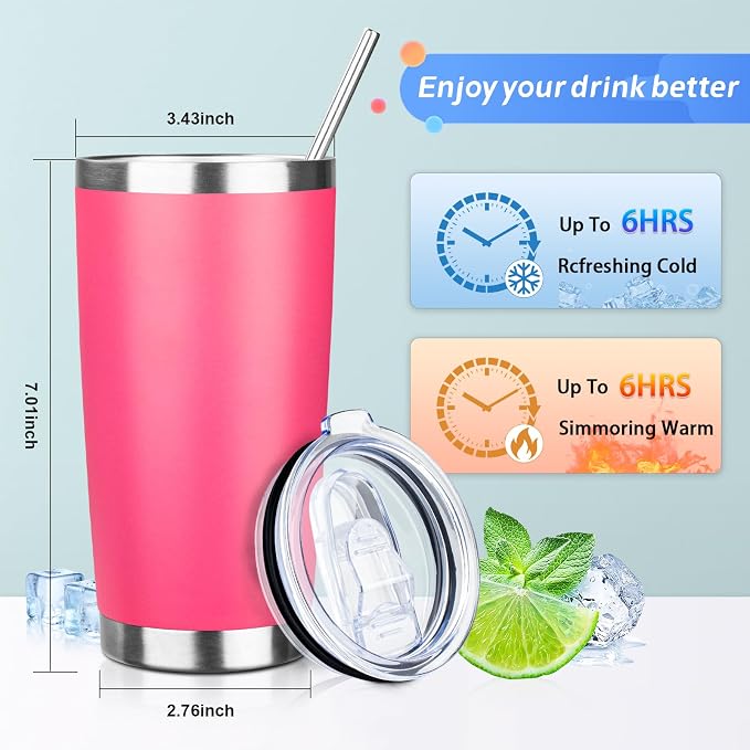 20oz Tumbler with Straw and Brush, Stainless Steel Vacuum Insulated tumbler - Image 2