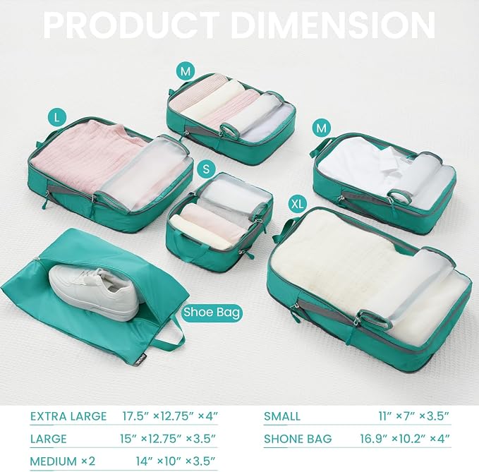 BAGAIL 6 Set Ultralight Compression Packing Cubes Packing Organizer - Image 2