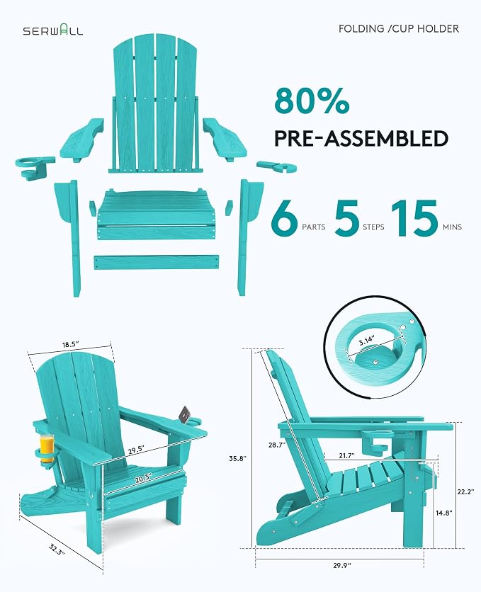 SERWALL Adirondack Chair with Cup Holders - Image 2