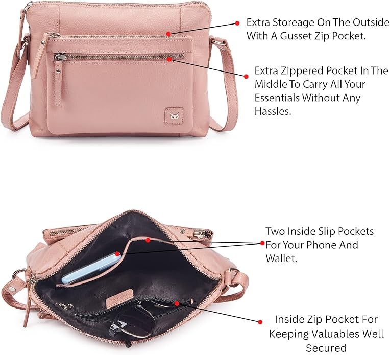 Wise Owl Accessories Small Soft Pebbled Real Leather Crossbody Handbags Purses - Image 3