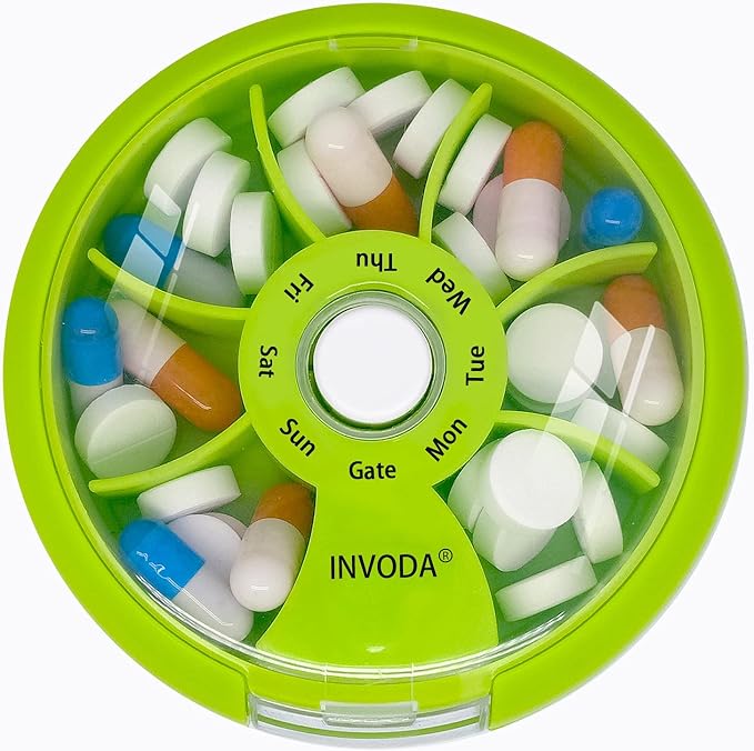 INVODA Weekly Pill Organizer 7 Compartment Rotating Pill Box by INVODA