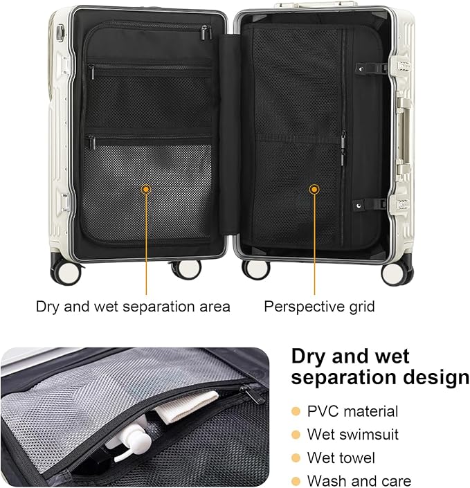Zipperless Luggage, Polycarbonate Aluminum Hardshell, Expandable Carry-On - Image 4