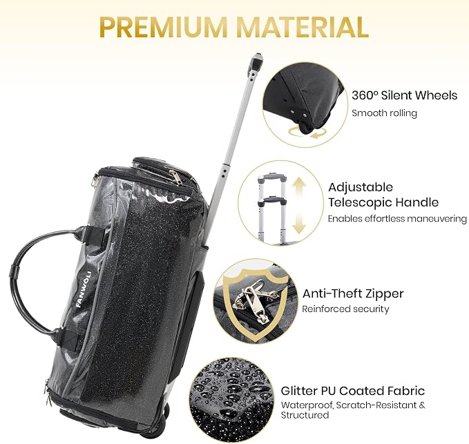 3-in-1 Rolling Garment Bags for Travel, Glitter Wheeled Carry-On Suit Luggage - Image 6