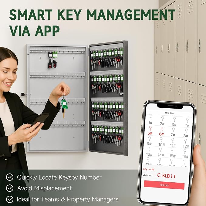 96 Key Lock Box Wall Mount, Smart Key Cabinet One Time Password/APP - Image 7