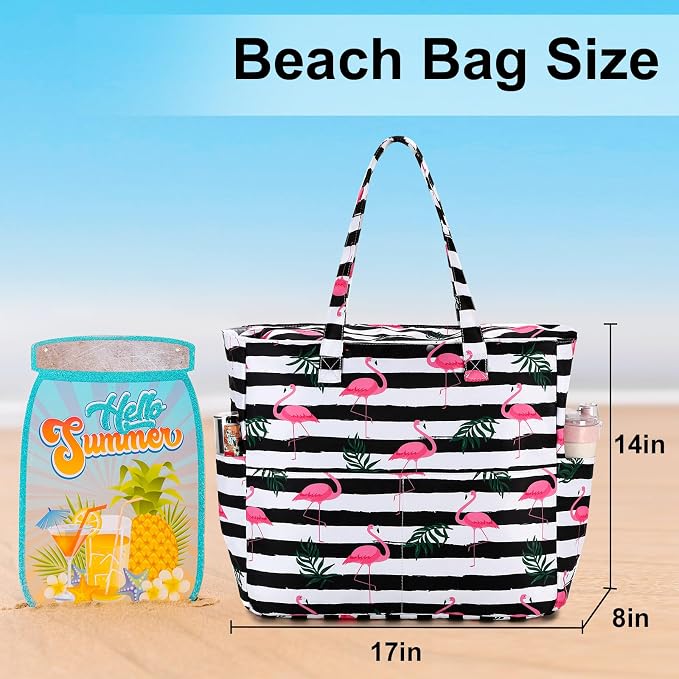 LEDAOU Large Beach Tote Bag Women Waterproof Sandproof Zipper Beach Tote Bag - Image 9