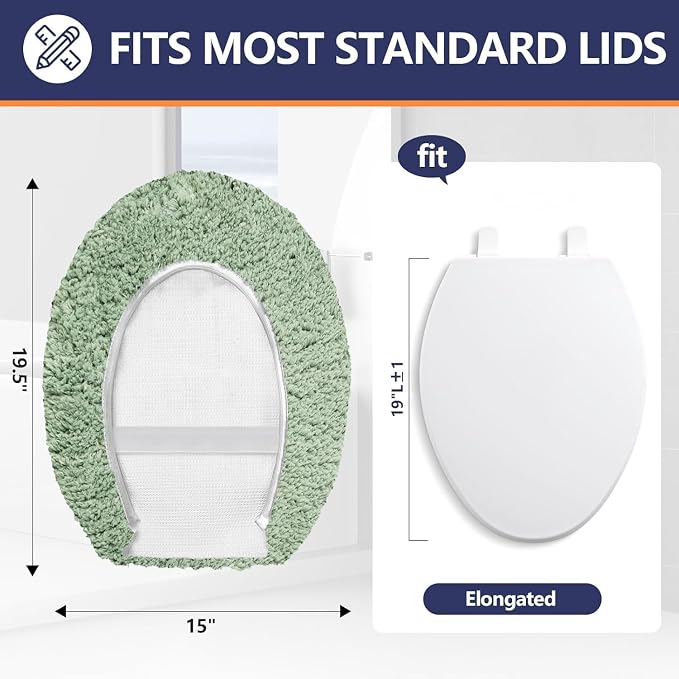 Microfiber Elongated Toilet Seat Cover 19.5"x 15" Machine Washable Solid Toilet - Image 2