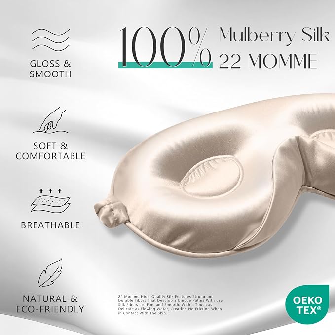 ZIMASILK Adjustable 22 Momme 100% Mulberry Silk Sleep Mask, Upgraded 3D - Image 2