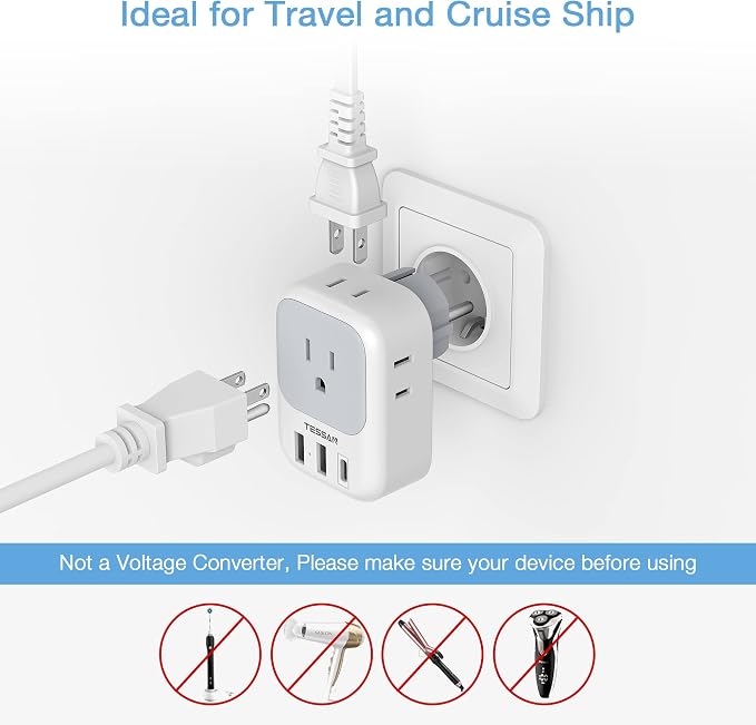 TESSAN 2 Pack Type E F Plug Adapter USB C, Germany France Power Adaptor - Image 6
