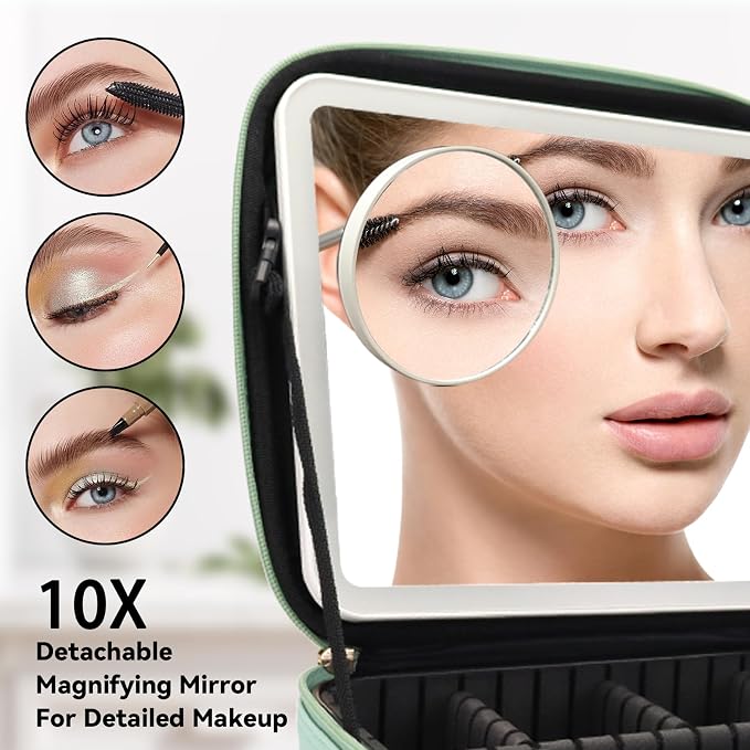 Travel Makeup Bag with LED Mirror and 10x magnifying glass with 3 Lighted - Image 2