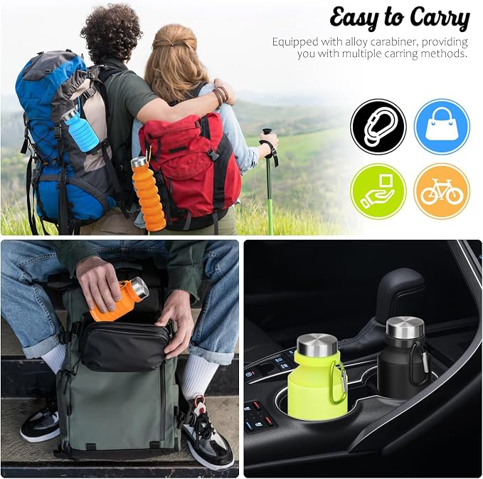 Nefeeko Collapsible Water Bottle, Reuseable BPA Free Silicone Foldable Water - Image 5