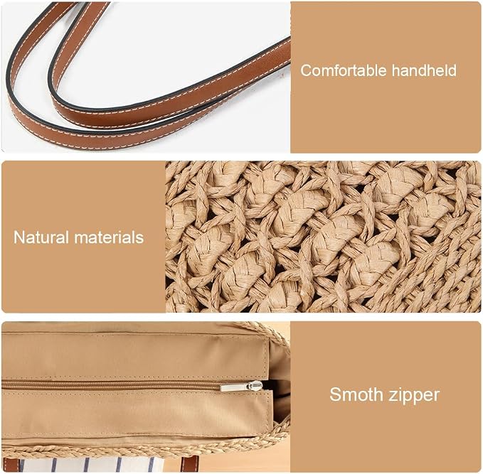 Straw Beach Bags for Women Woven Beach Tote Bag Casual Boho Large Shoulder - Image 6