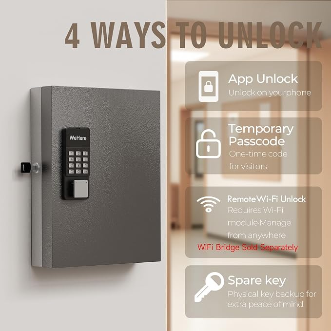 WeHere 32 Key Lock Box Wall Mount, Smart Key Cabinet - Image 4
