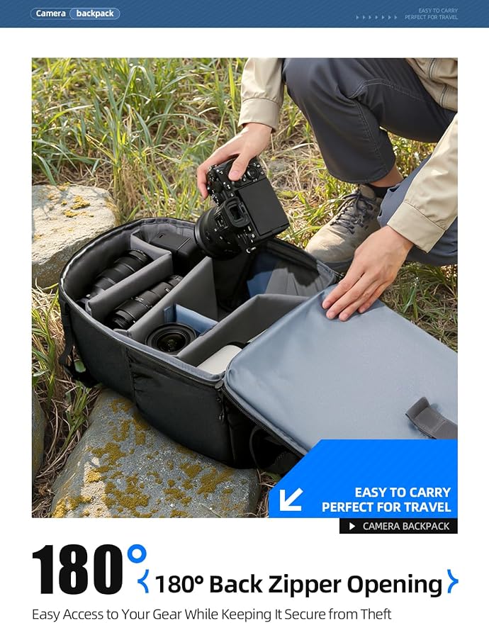 llano Camera Backpack for DSLR/SLR/Mirrorless – Water-Resistant Photography Bag - Image 2
