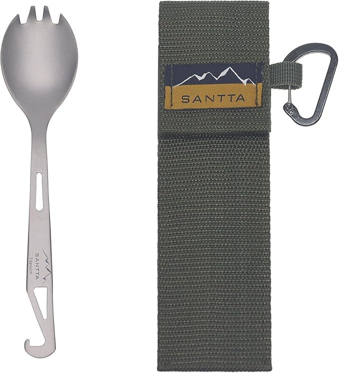 SANTTA Titanium 3-in-1 Camping Spork, Fork & Bottle Opener Combo Utensil by SANTTAOUTDOOR
