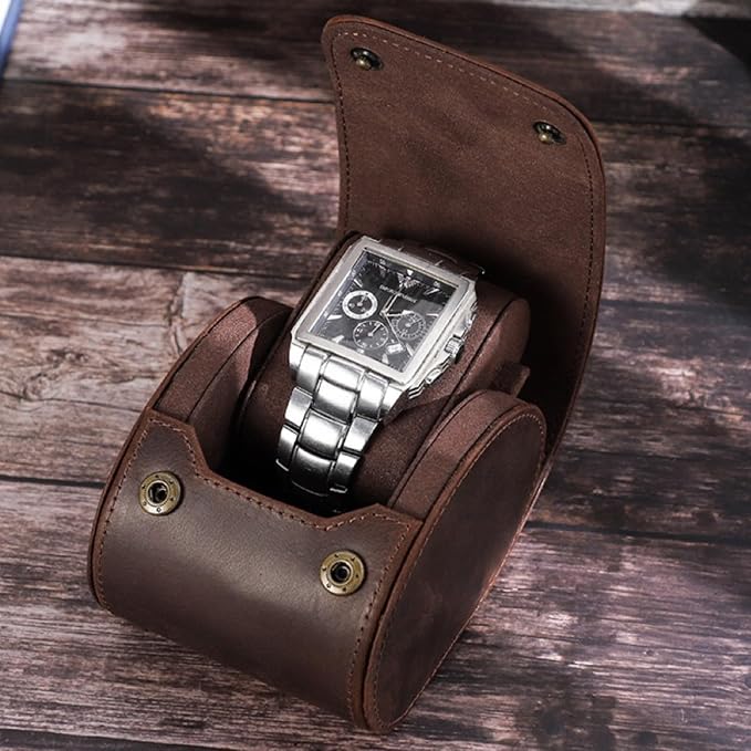 Leather Single Watch Case, Genuine Leather Vintage Watch Roll Travel Case - Image 7