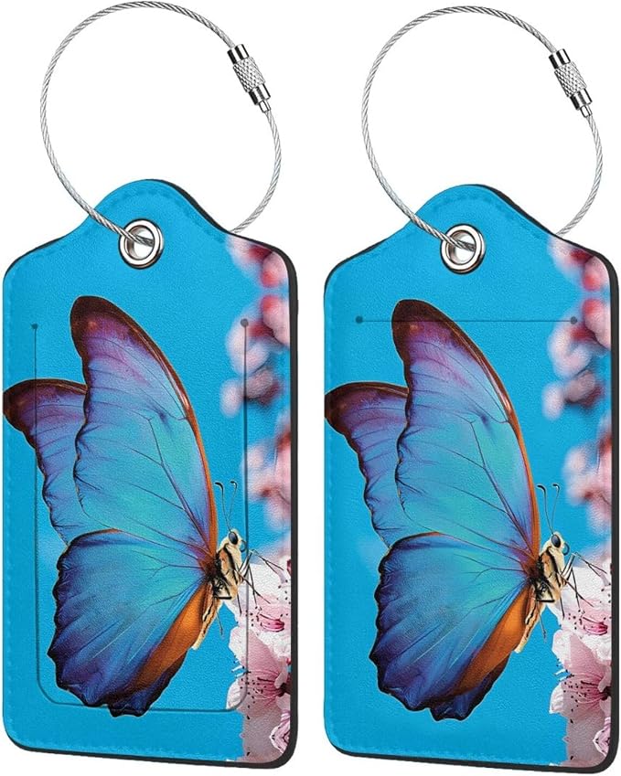 2 Pack Luggage Tags for suitcases Blue Funny Cute Butterfly Luggage Tag by Wvpslak