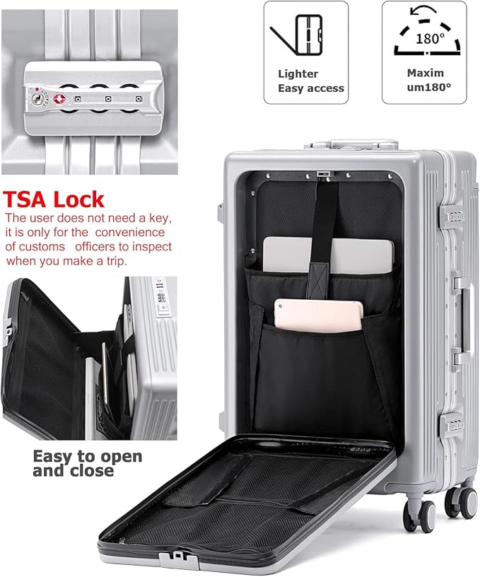 feilario 20" Aluminium Frame Hardside PC Carry on Luggage - Image 4